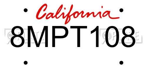 8MPT108 California License Plate