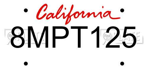 8MPT125 California License Plate