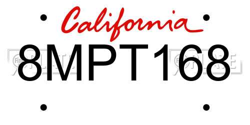 8MPT168 California License Plate