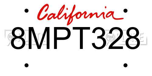 8MPT328 California License Plate