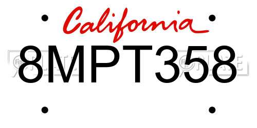 8MPT358 California License Plate