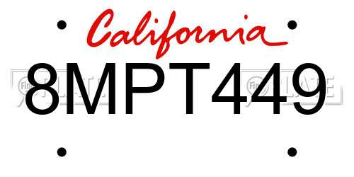 8MPT449 California License Plate
