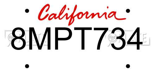 8MPT734 California License Plate