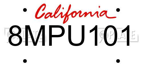 8MPU101 California License Plate