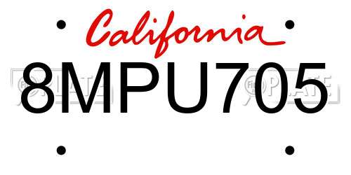 8MPU705 California License Plate