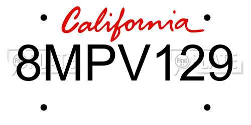 8MPV129 California License Plate
