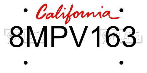 8MPV163 California License Plate