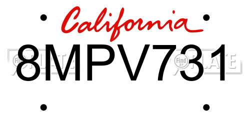 8MPV731 California License Plate