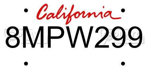 8MPW299 California License Plate