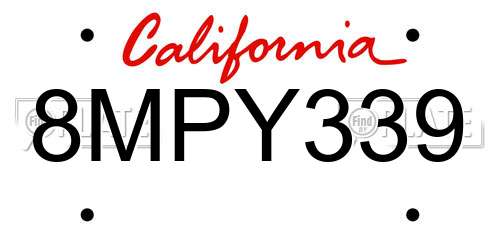 8MPY339 California License Plate