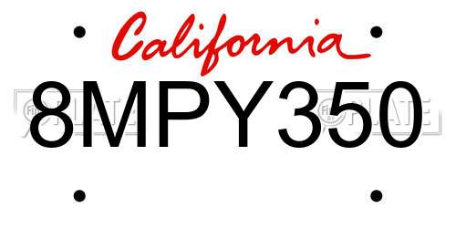 8MPY350 California License Plate