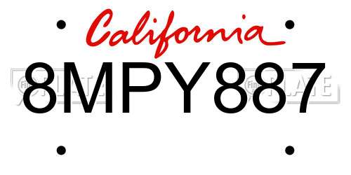 8MPY887 California License Plate