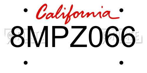 8MPZ066 California License Plate
