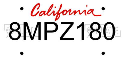 8MPZ180 California License Plate