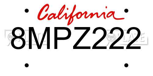 8MPZ222 California License Plate