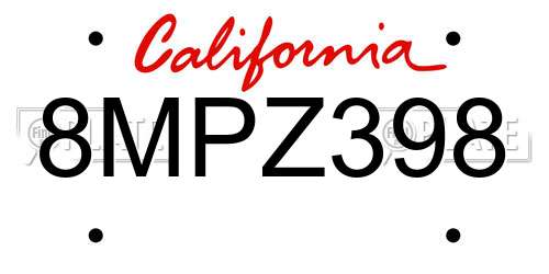 8MPZ398 California License Plate