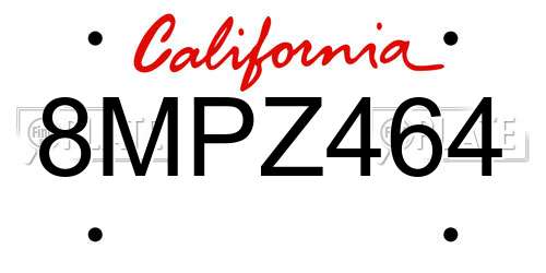 8MPZ464 California License Plate