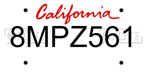 8MPZ561 California License Plate