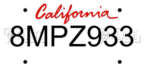 8MPZ933 California License Plate