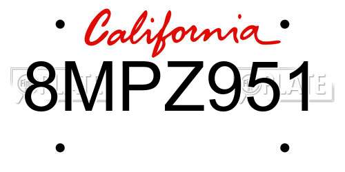 8MPZ951 California License Plate