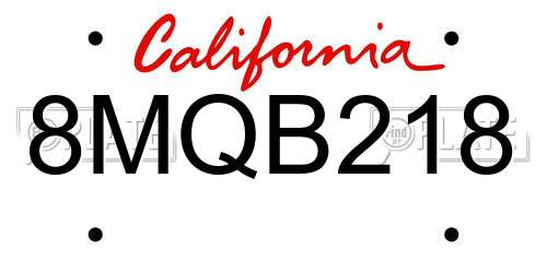 8MQB218 California License Plate