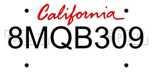 8MQB309 California License Plate
