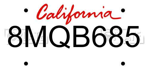 8MQB685 California License Plate