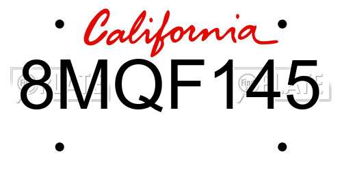 8MQF145 California License Plate