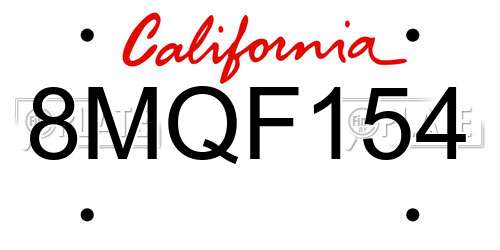 8MQF154 California License Plate
