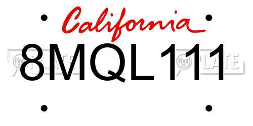 8MQL111 California License Plate