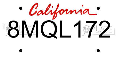 8MQL172 California License Plate