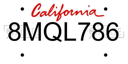 8MQL786 California License Plate