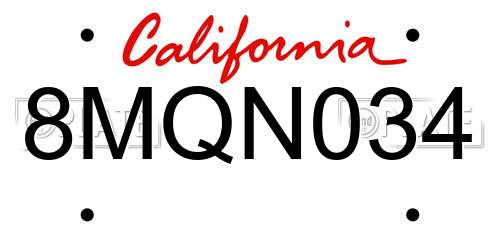 8MQN034 California License Plate