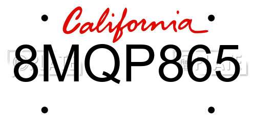 8MQP865 California License Plate