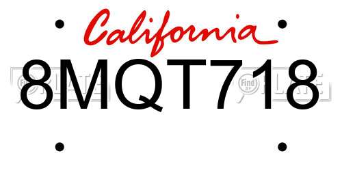 8MQT718 California License Plate