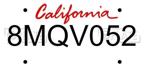 8MQV052 California License Plate