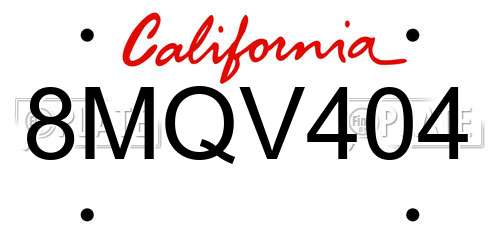 8MQV404 California License Plate