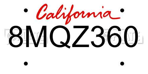 8MQZ360 California License Plate
