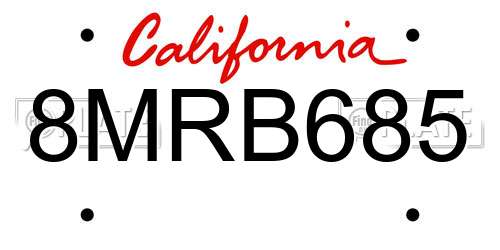 8MRB685 California License Plate