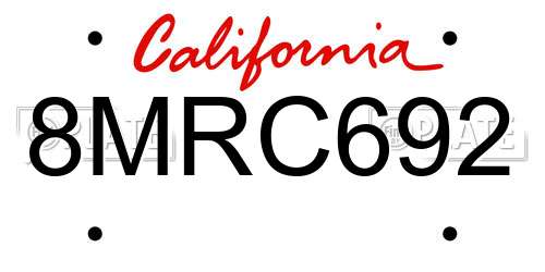 8MRC692 California License Plate