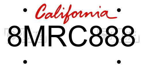 8MRC888 California License Plate