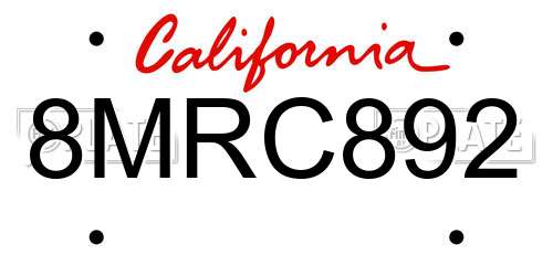 8MRC892 California License Plate
