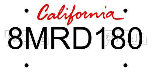 8MRD180 California License Plate