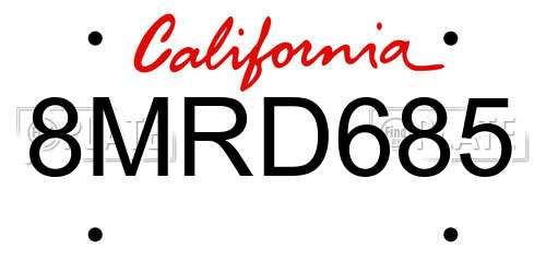 8MRD685 California License Plate
