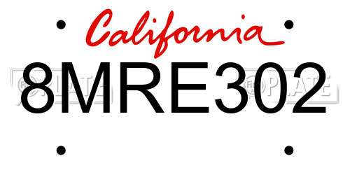 8MRE302 California License Plate