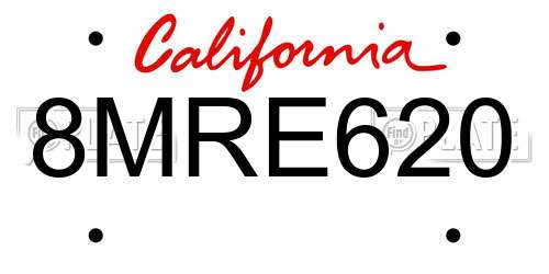8MRE620 California License Plate