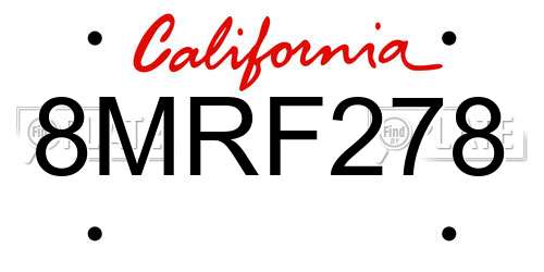 8MRF278 California License Plate