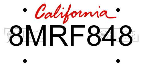 8MRF848 California License Plate