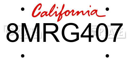 8MRG407 California License Plate