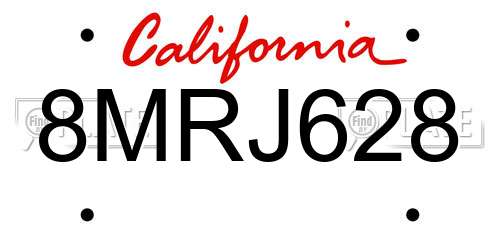 8MRJ628 California License Plate